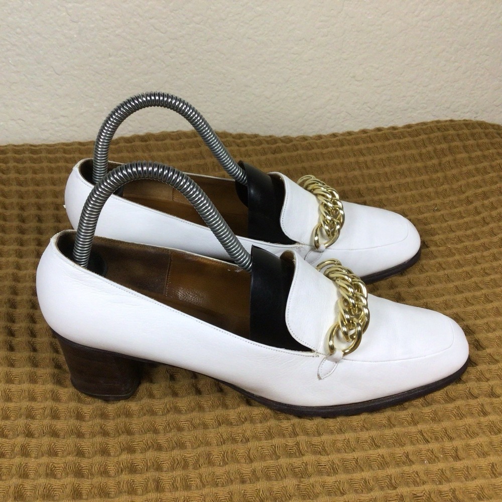 Vintage Hermes Paris I. MAGNIN Womens Sz 8 2A Shoes White Gold Heels Loafers - Picture 2 of 7